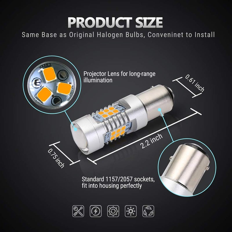 Antline Extremely Bright 1157 1157NA 2057 2357 7528 2357A BAY15D 21-SMD 2835 Chipsets 1260 Lumens LED Bulb Replacement Amber Yellow for Car Turn Signal Blinker Side Marker Lights Bulbs (Pack of 4) - Image 5